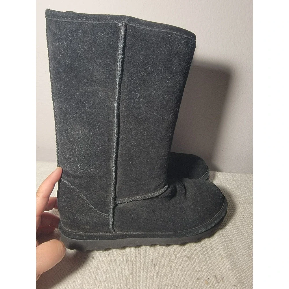 Bearpaw Elle Tall Black Suede Boots Womens Size 10 Sheepskin Wool Lined 624W
